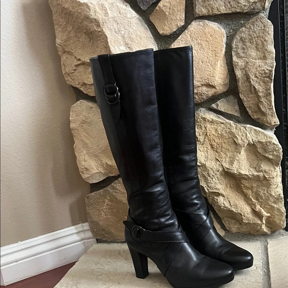 Black Leather Knee-High Boots - Picture 2 of 9